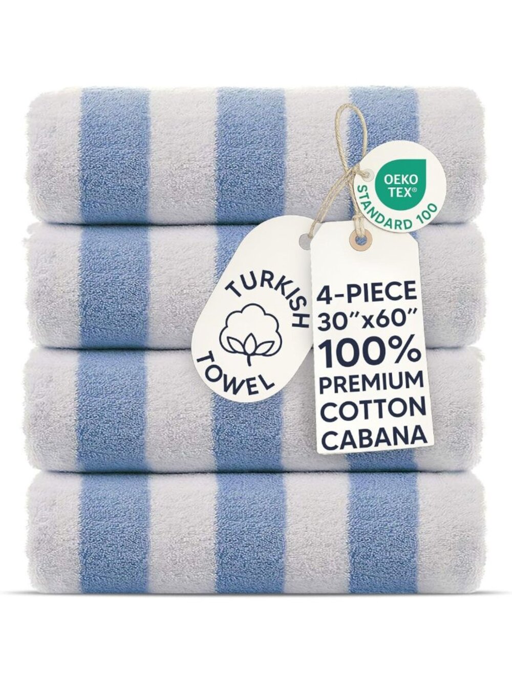 Premium 100% Cotton Turkish Cabana Pool Beach Towels - Thick Stripe 4-Pack